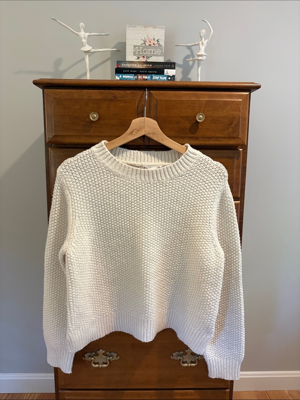 For The Republic Cream Textured Crewneck Sweater